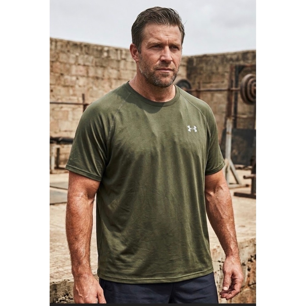 Under Armour HeatGear Loose Fit Tech Tee Shirt Mens XL Olive Green Raglan Sleeve